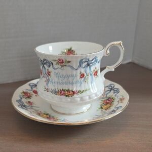 Happy Anniversary Queens Tea Cup and Saucer